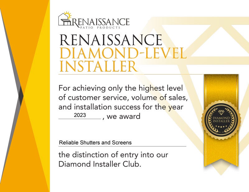 Reliable Diamond Level Installer certificate