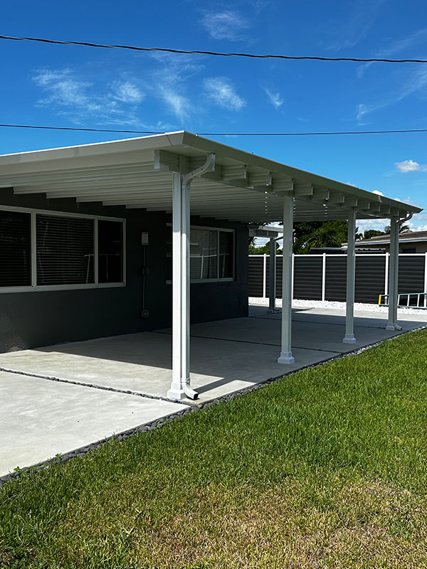 White patio cover in backyard