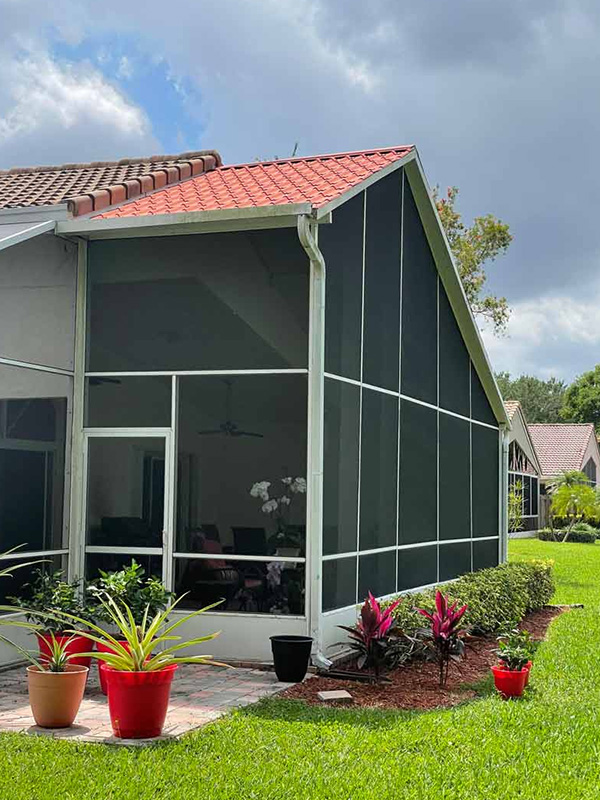 White patio cover in backyard