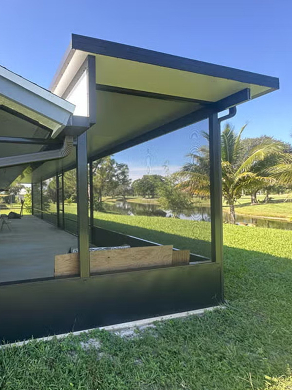 Black patio cover in backyard