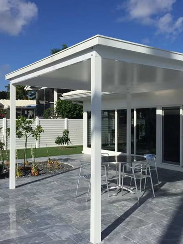 White patio cover in backyard